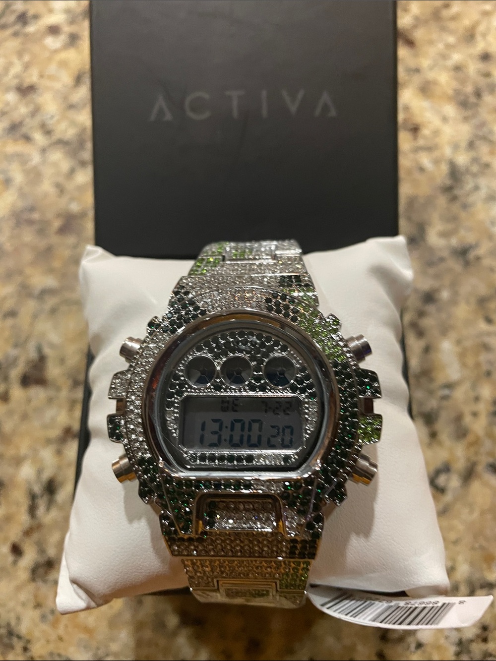 Ativa Silver Watch with Green Crystal Accents